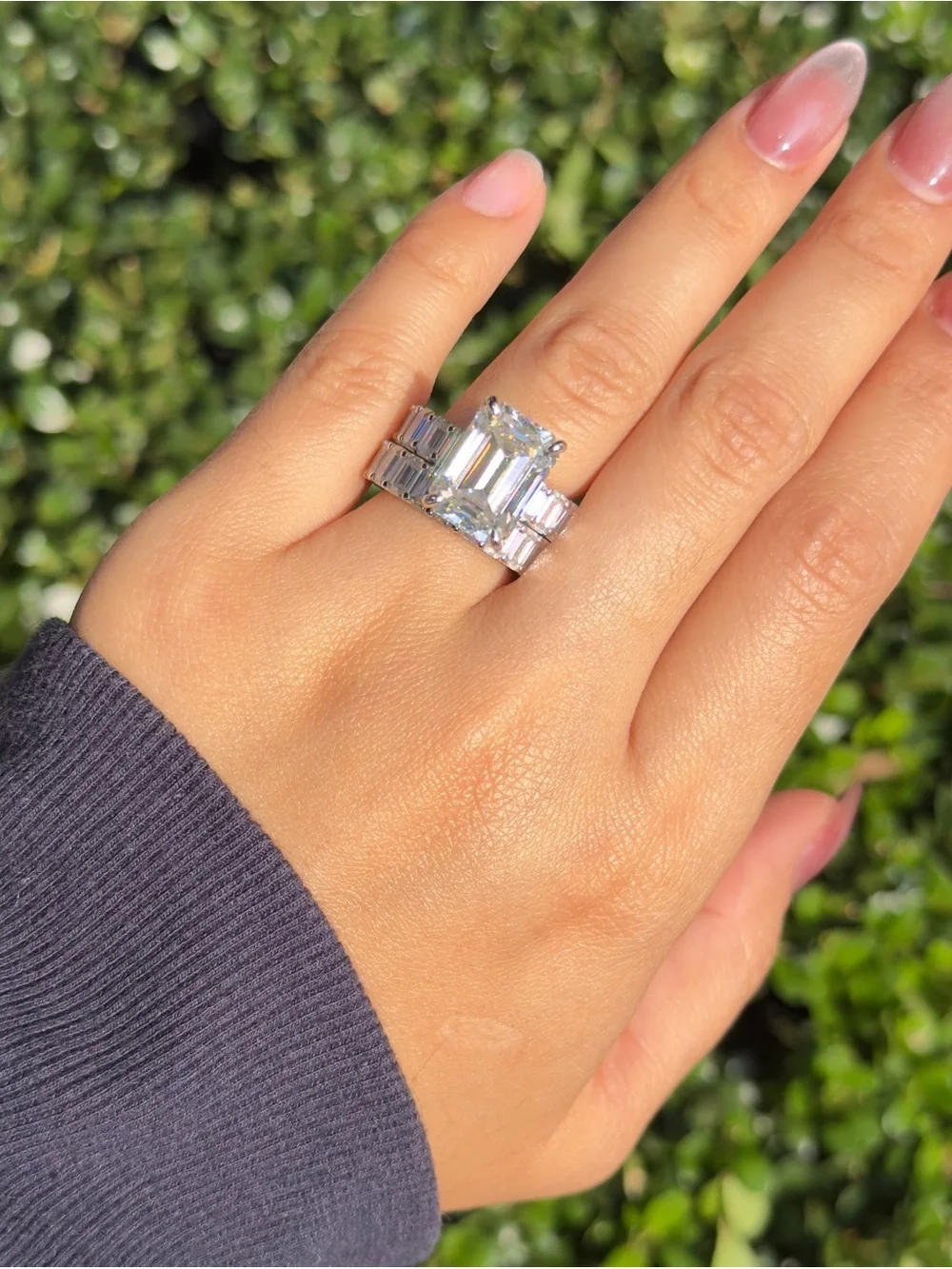 30cttw big emerald cut vvs1 color D Moissanite eternity wedding set